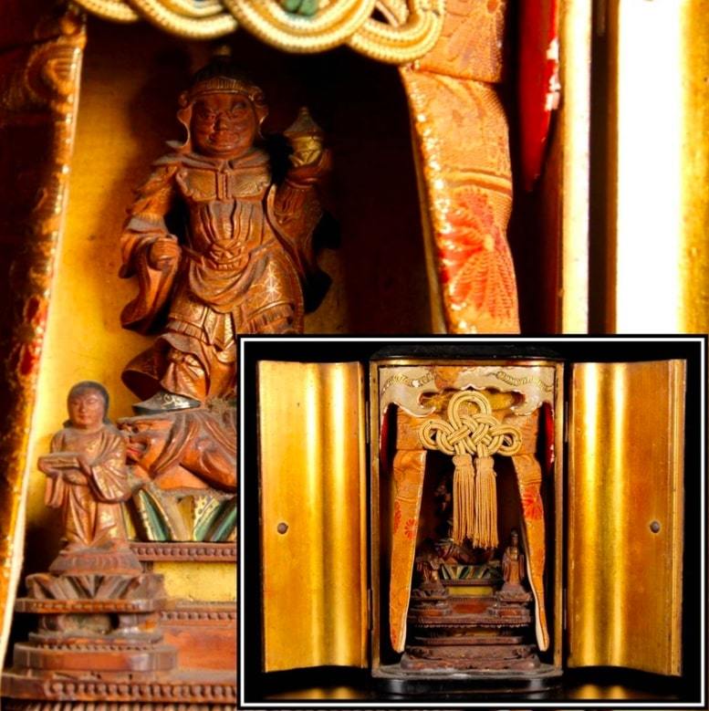 □□□ 仏教美術 木造 毘沙門天 厨子21cm 仏像唐物骨董品 □□