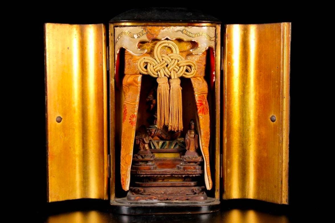 □□□ 仏教美術 木造 毘沙門天 厨子21cm 仏像唐物骨董品 □□