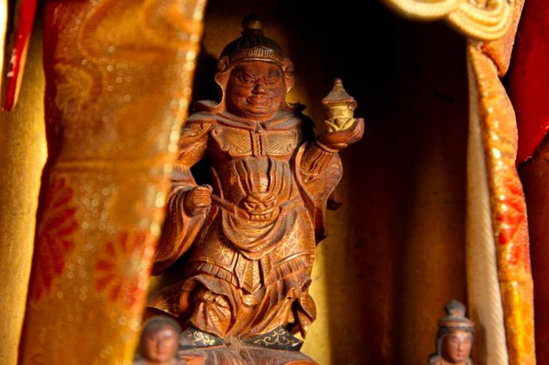 □□□ 仏教美術 木造 毘沙門天 厨子21cm 仏像唐物骨董品 □□