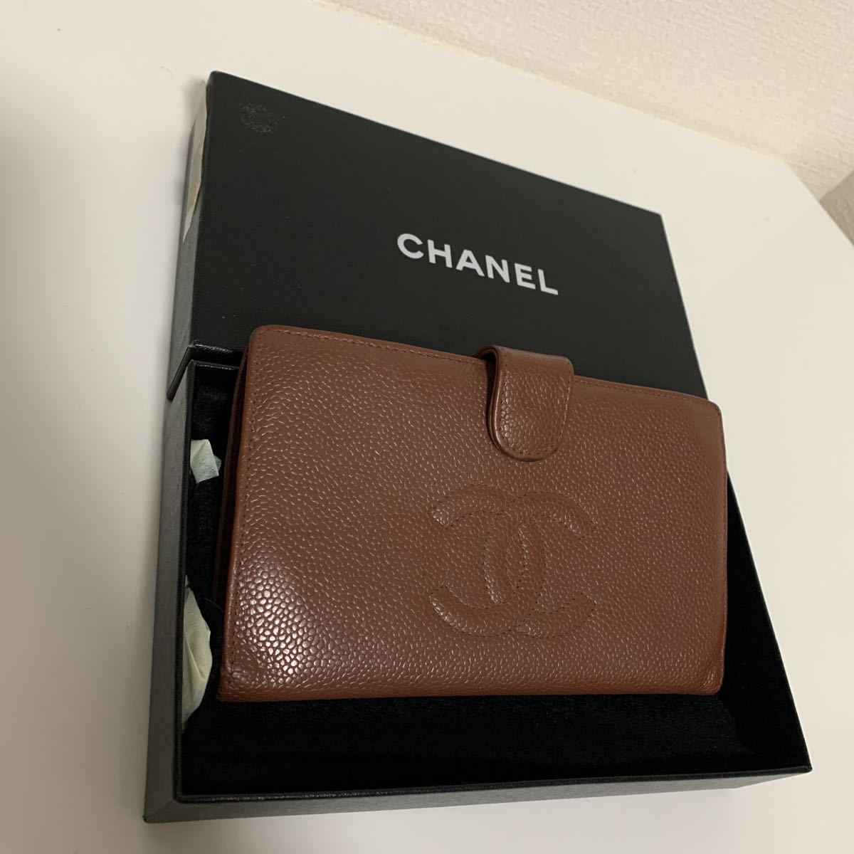 キャビアスキン シャネル がま口 CHANEL ココマーク 折り財布 デカココ 