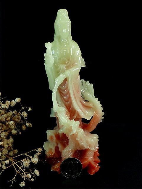 【限定品】超綺麗★軟玉観音置物0804-YS177U8-42U18W