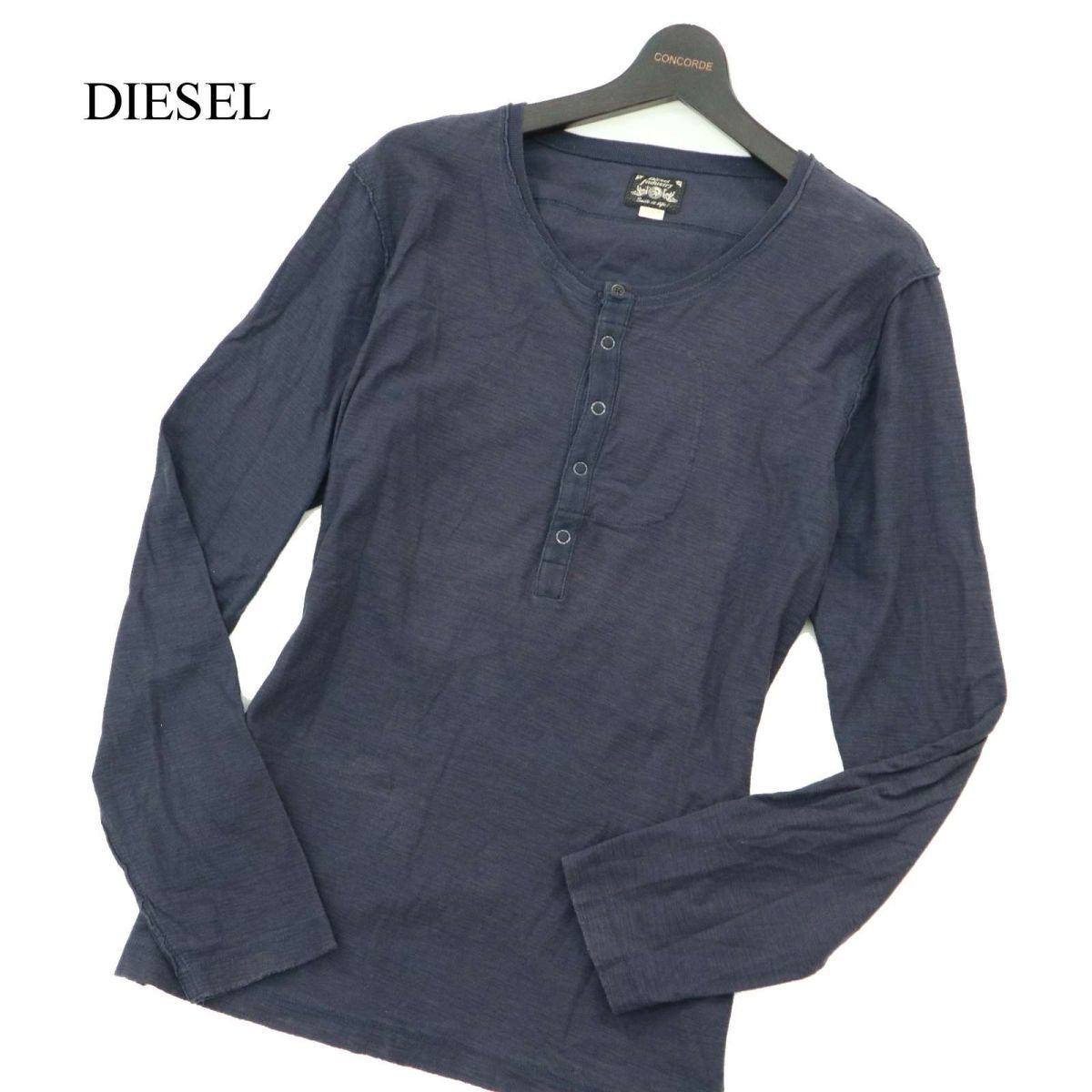 DIESEL ディーゼル 通年 切替★ 長袖 ヘンリーネック カットソー ロンTシャツ Sz.M　メンズ ネイビー　A3T09266_8#F