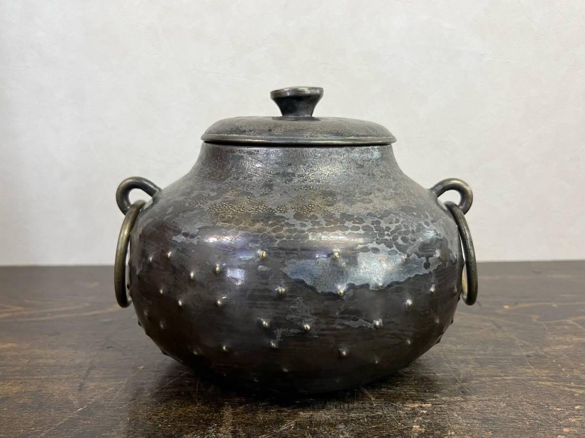 京都⑧ いぶし銀製 蒸温釜 透かし蓋替え 替え蓋 銀製品 茶釜 時代美品