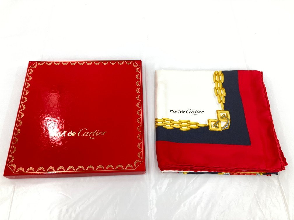 極美品 must de Cartier カルティエ スカーフ シルク 大判 箱付 極美品 must de Cartier カルティエ スカーフ シルク 大判 箱付