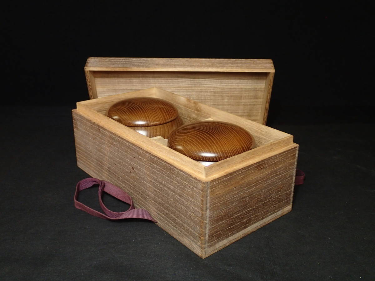 B-5 昭和レトロ 高級 蛤碁石 碁笥 漆塗り風 木製 入れ物 卓上ゲーム用