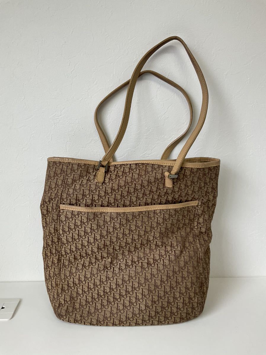 営MK240-60◆ Christian Dior クリスチャン ディオール トロッター キャンバス×レザー ベージュ ヴィンテージ トートバッグ