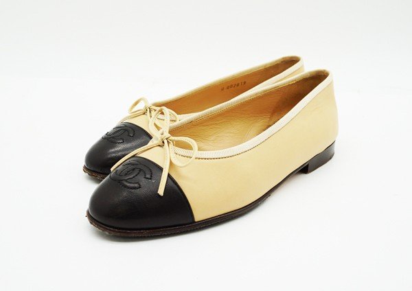 CHANEL バレエシューズ 35ベージュ/黒 ◇【CHANEL シャネル】バイカラー フラットシューズ ベージュ×ブラック