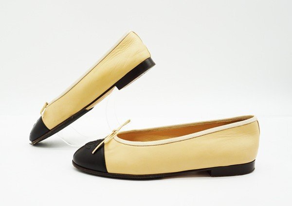 ◇【CHANEL シャネル】バイカラー フラットシューズ ベージュ×ブラック