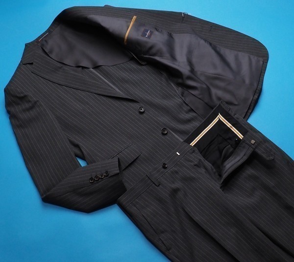 春夏『ジョンフォスター 英国製生地』水牛釦 ウール100% ストライプ