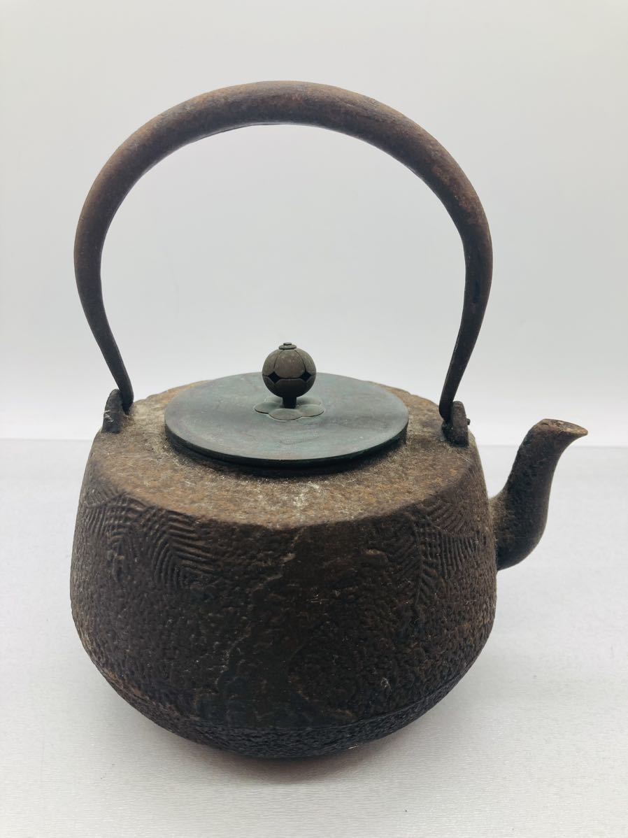 龍文堂　鉄瓶　蓋のみ 7e2 必見! 在銘 龍文堂造 鉄瓶 銅蓋 茶道具 湯沸 サイズ約 高さ21cm 胴