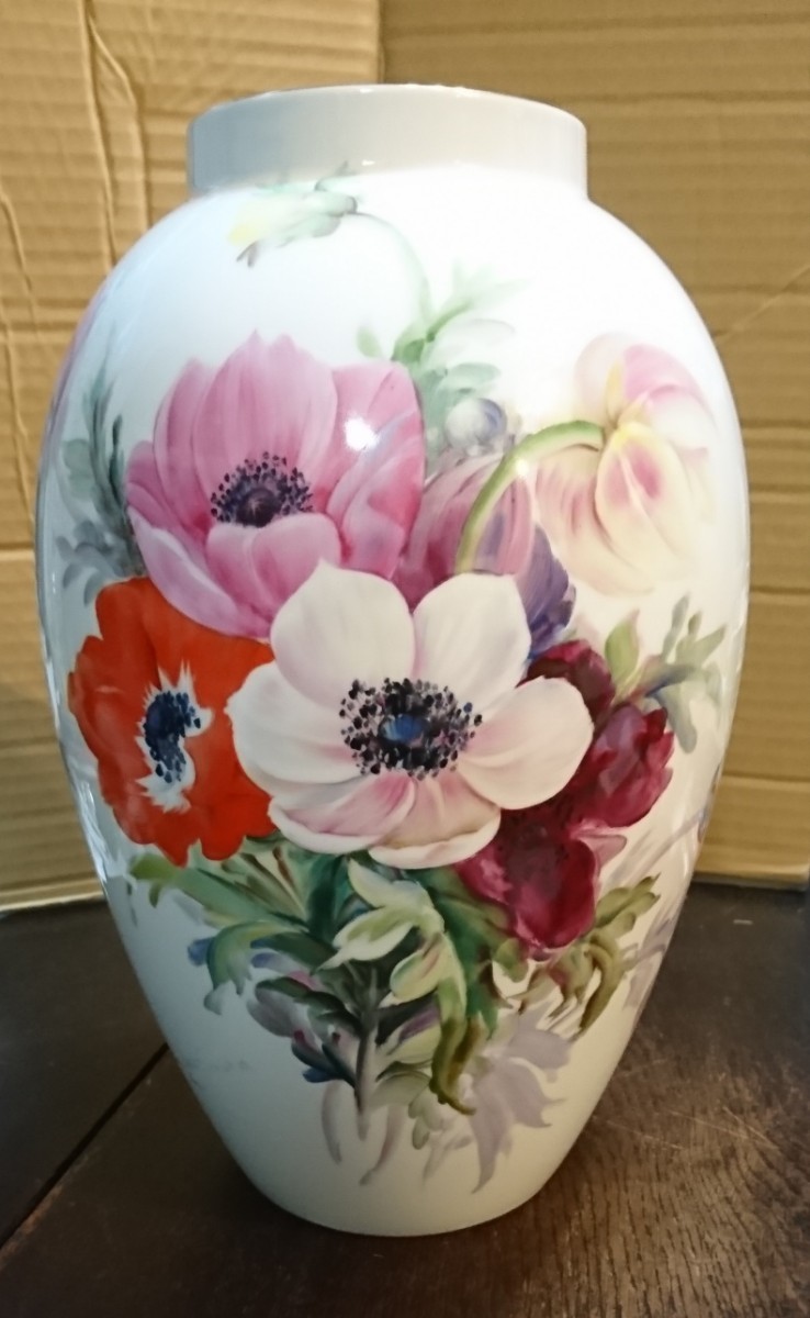 ☆オールドノリタケハンドペイント大型花瓶〈S.Kimuraのサイン入