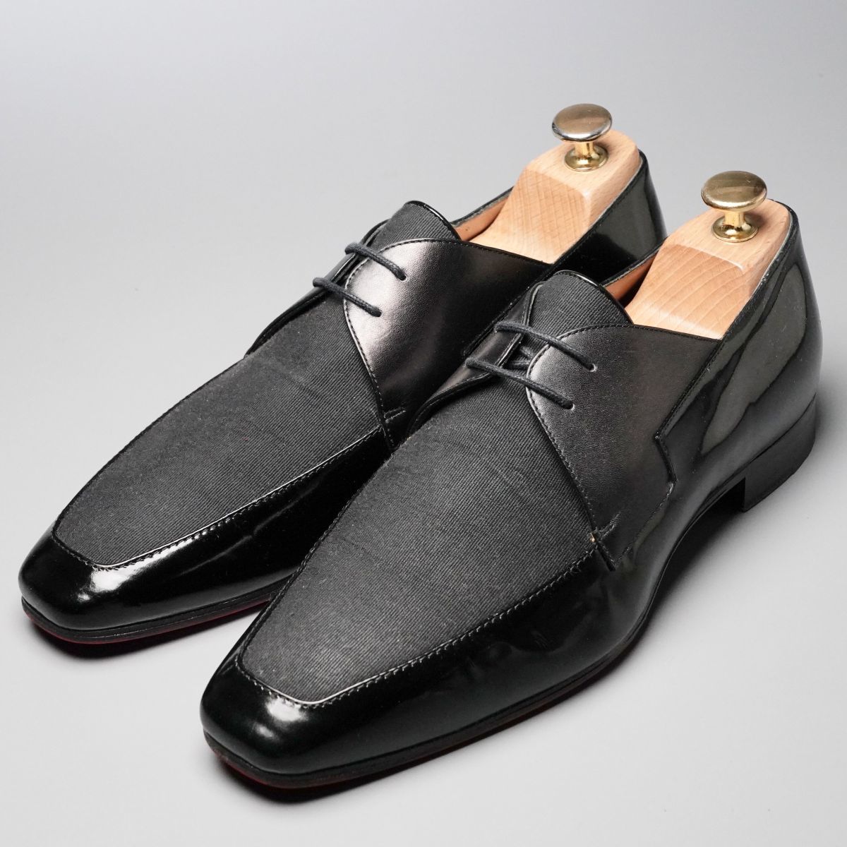 GO0495//イタリア製*クリスチャンルブタンChristian Louboutin*メンズ40/キャンバス×パテントレザー×スムース革/Uチップ/靴/黒/ブラック