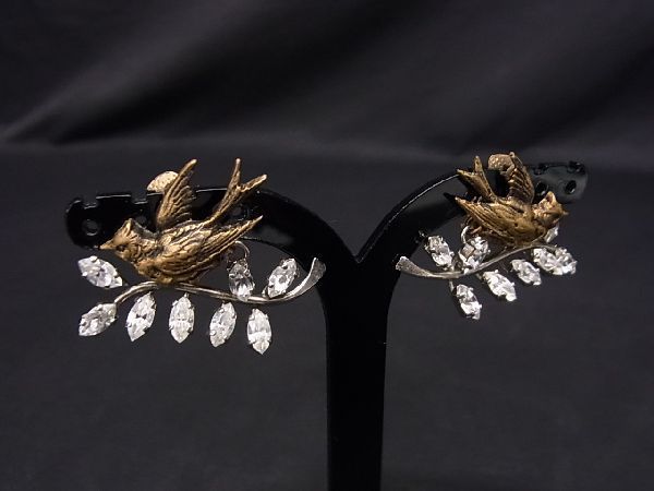1円 ChristianDior クリスチャンディオール ラインストーン バード イヤリング アクセサリー レディース ゴールド系×シルバー系 AM8175