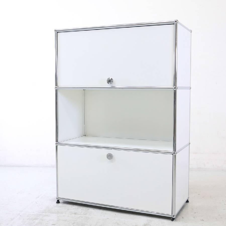 ☆USMハラー キャビネット 1列3段 ピュアホワイト☆フラップアップ＋