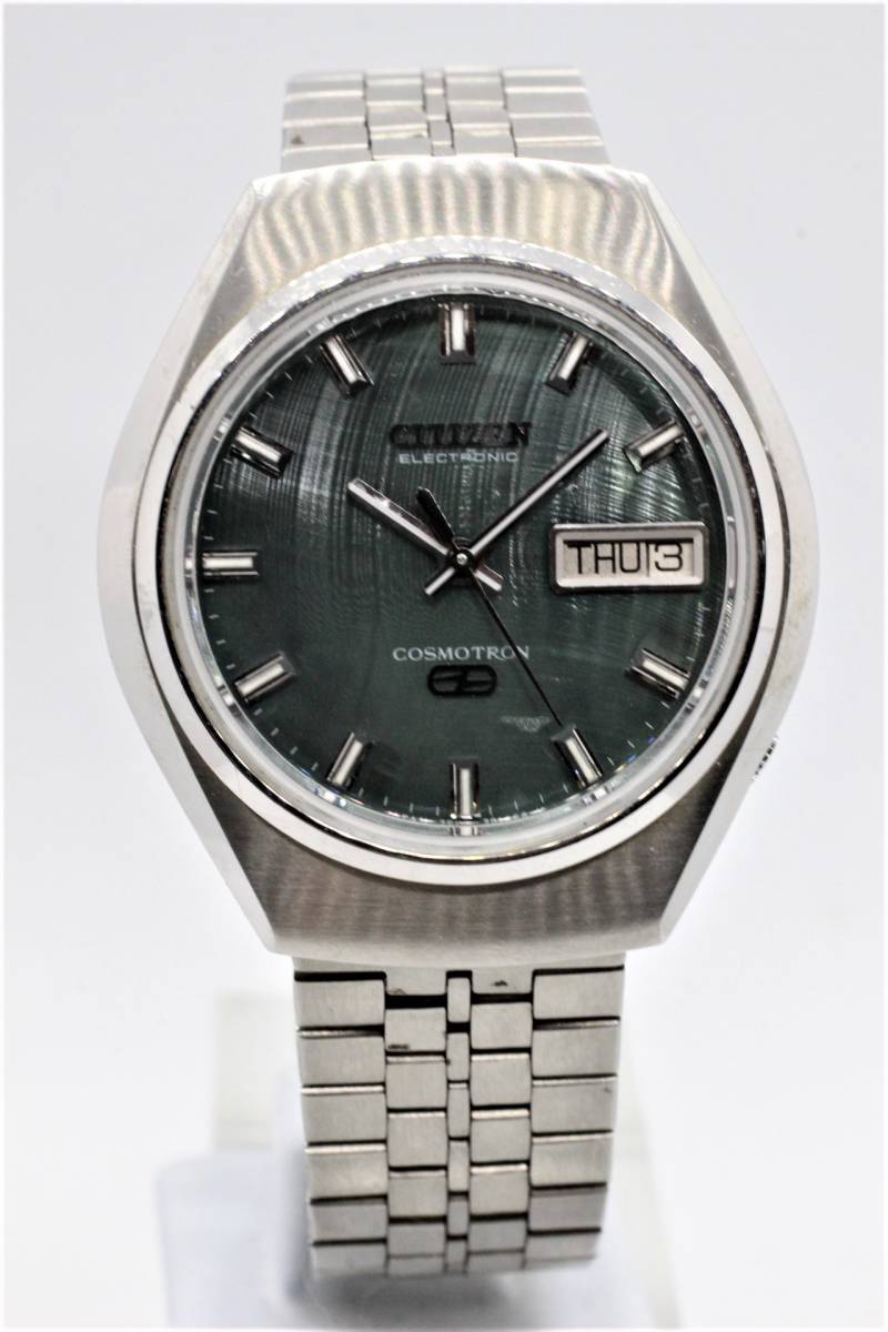 【CITIZEN】ELECTRONIC COSMOTORON 4-790821 ALL STAINLEES STEEL レアな輝石文字盤 中古品時計 電池交換済み 23.8.13