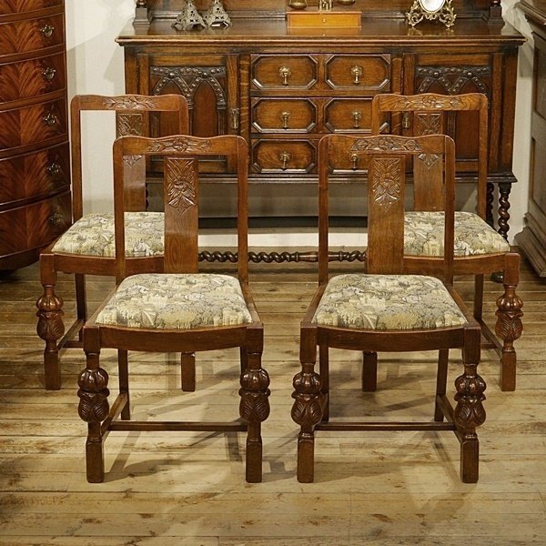 本物保証，2025 4脚セット 英国アンティーク家具 バルボスレッグチェア 素敵な英国の生地 ダイニングチェア オーク材 樫 A654(西洋)｜売買されたオークション情報、yahooの商品情報をアーカイブ公開 - オーク 西洋