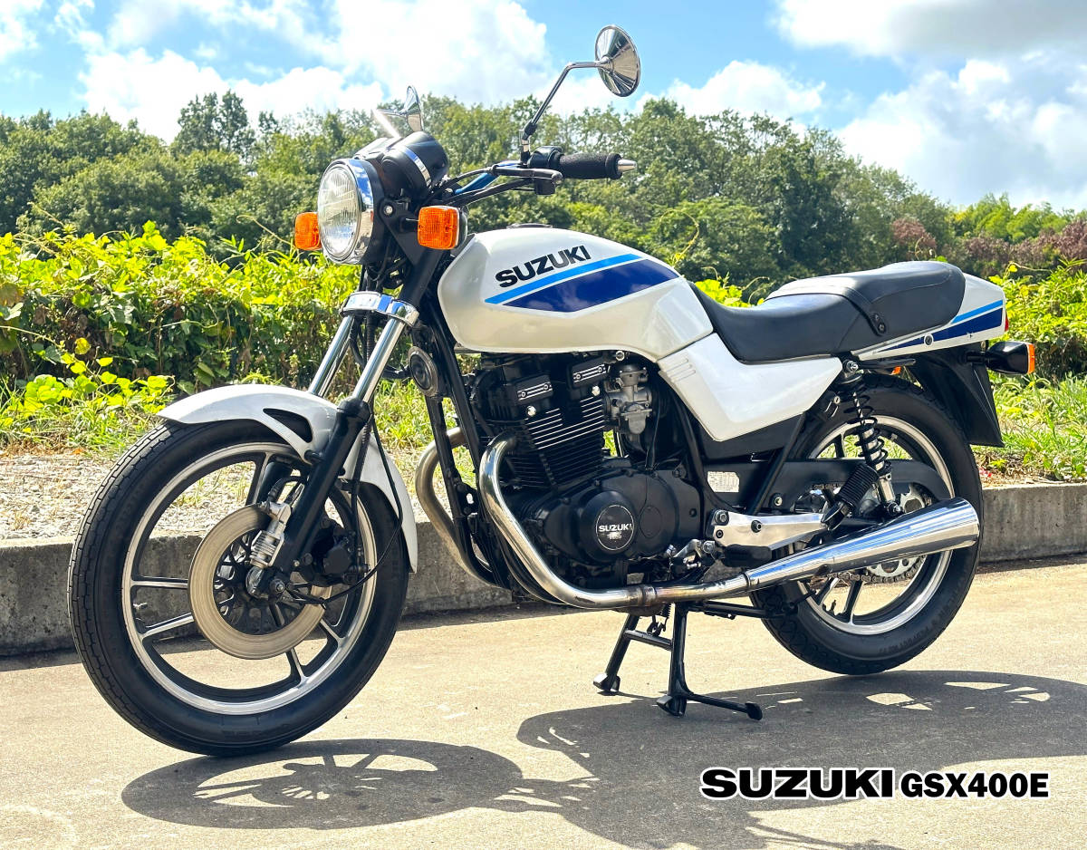 GSX400E スズキ旧車絶版車 綺麗なホワイトカラー エンジン正常 ブレーキ・電装系統正常 走行距離少 タイヤ程度上 社内敷地で走行テスト済