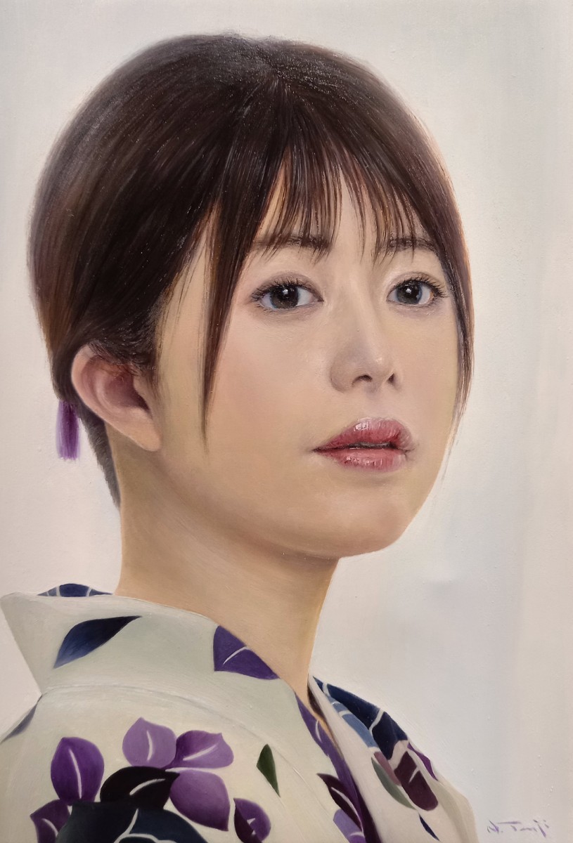 MNo.518）【真作】 岸本和子 『遥か』 P10 油絵 油画 油彩 肉筆 共箱