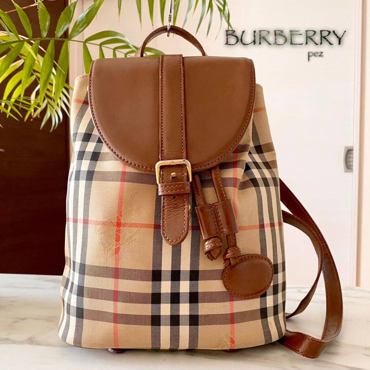 極美品 BURBERRY バーバリー レザーリュックバッグ ノバチェック