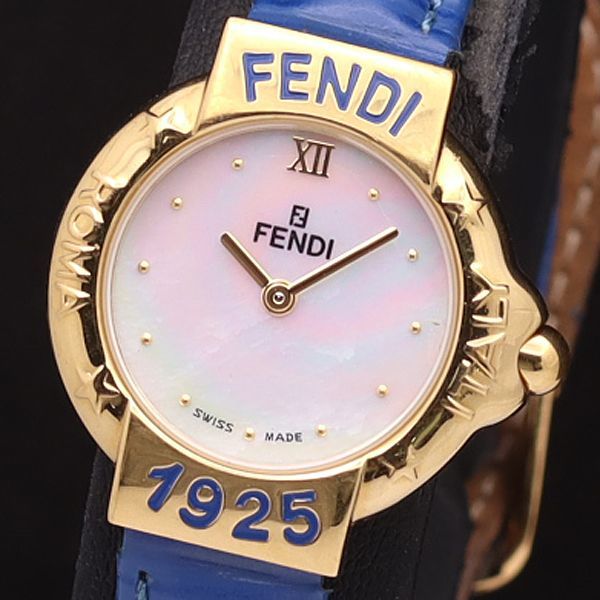 美品 1円 フェンディ QZ 430L ラウンド ホワイトシェル文字盤