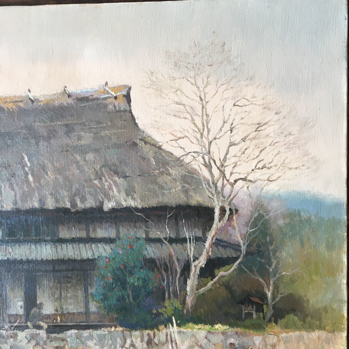 石原清 油彩20号 風景画 真作 古民家 額無し 農村風景 創元会員 民家 
