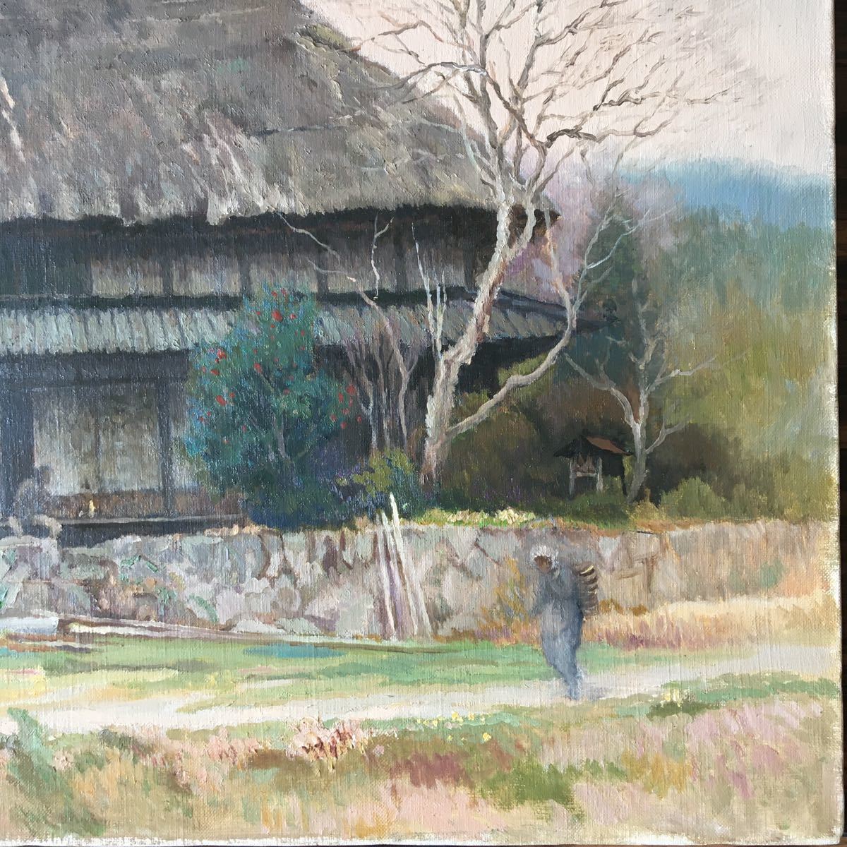 石原清 油彩20号 風景画 真作 古民家 額無し 農村風景 創元会員 民家 