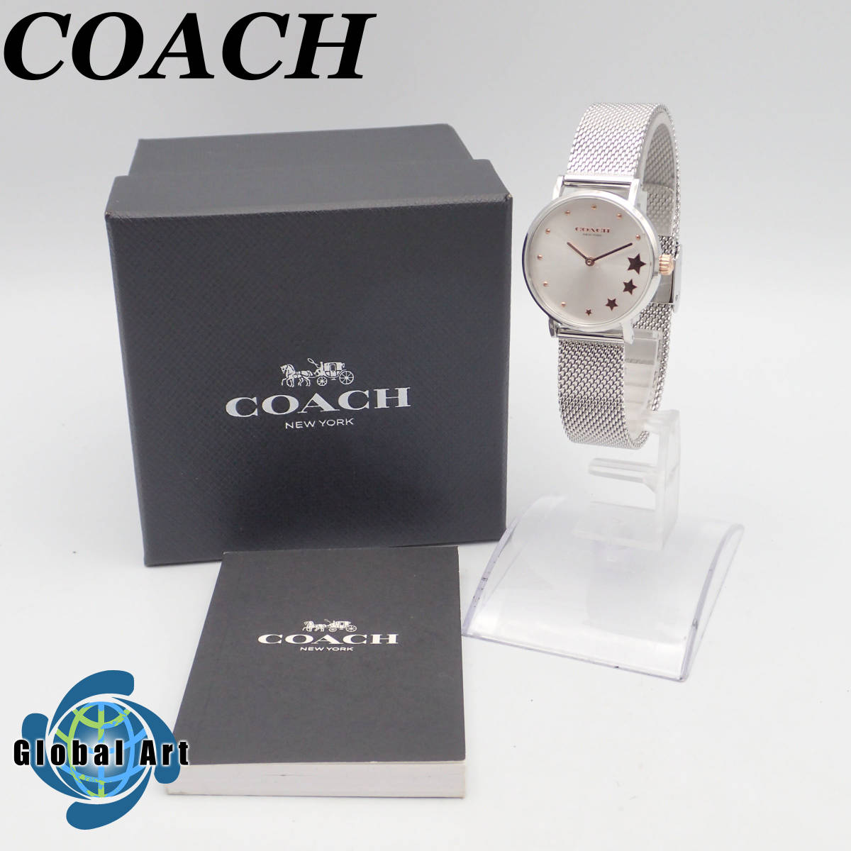 う08207【美品】COACH コーチ/ペリー/クオーツ/レディース腕時計/文字盤 シルバー/CA.120.7.14.1830/箱・取扱説明書・保証書付