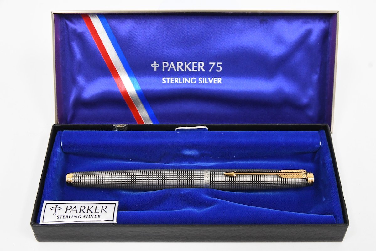 PARKER 75 パーカー STERLING SILVER CAP&BARREL 14K M 箱付 万年筆