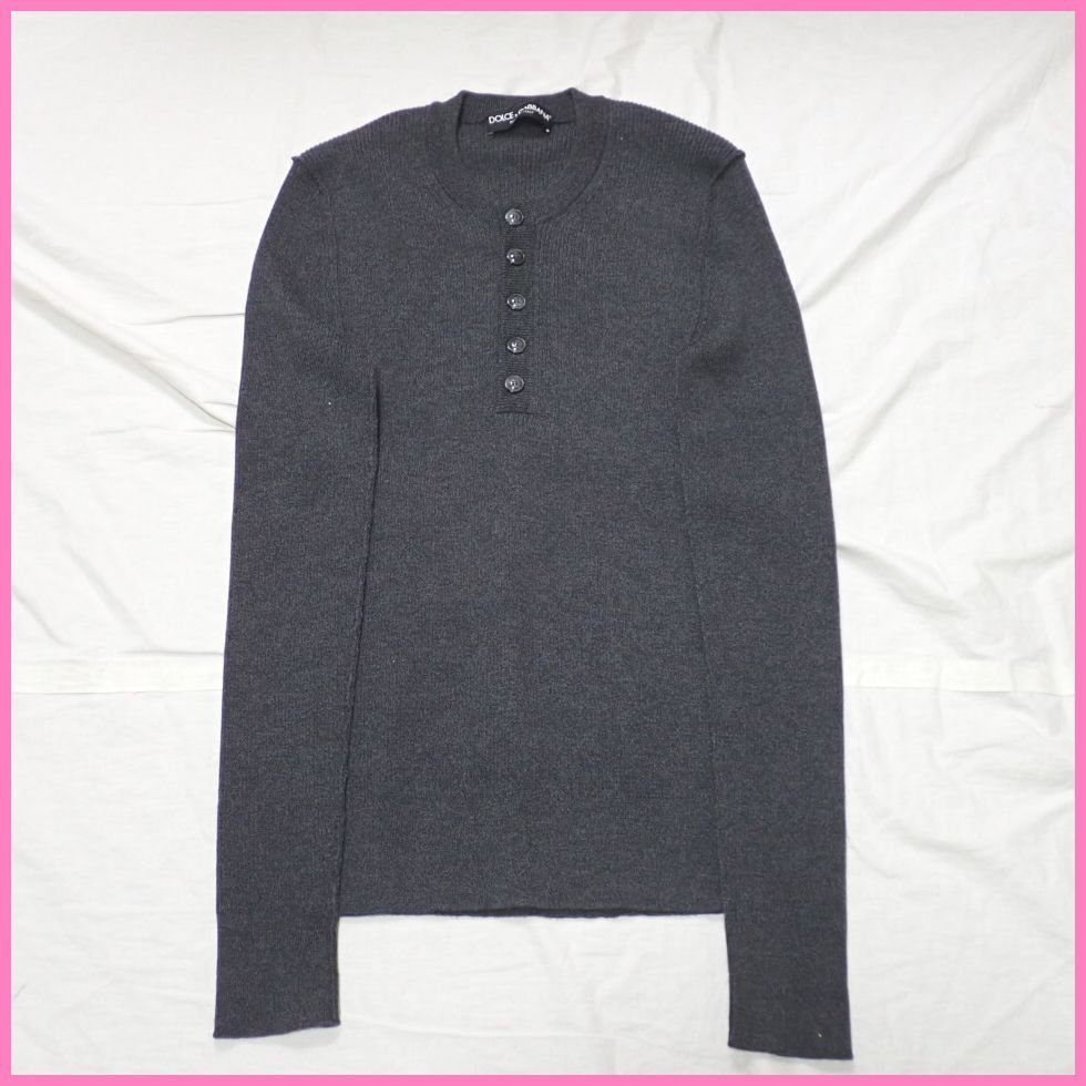★美品 Dolce&Gabbana/ドルチェ&ガッバーナ ヘンリーネック 長袖ニット/セーター 44/メンズS相当/チャコールグレー/ウール100%&1508500157