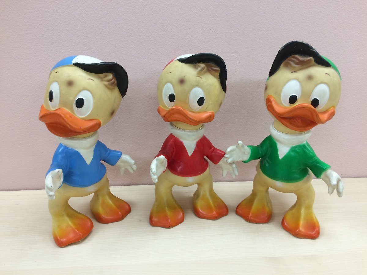 ディズニー ヒューイ・デューイ・ルーイ レトロ フィギュア 3点 ソフトビニール製 ビッグサイズ 5A7 【80】