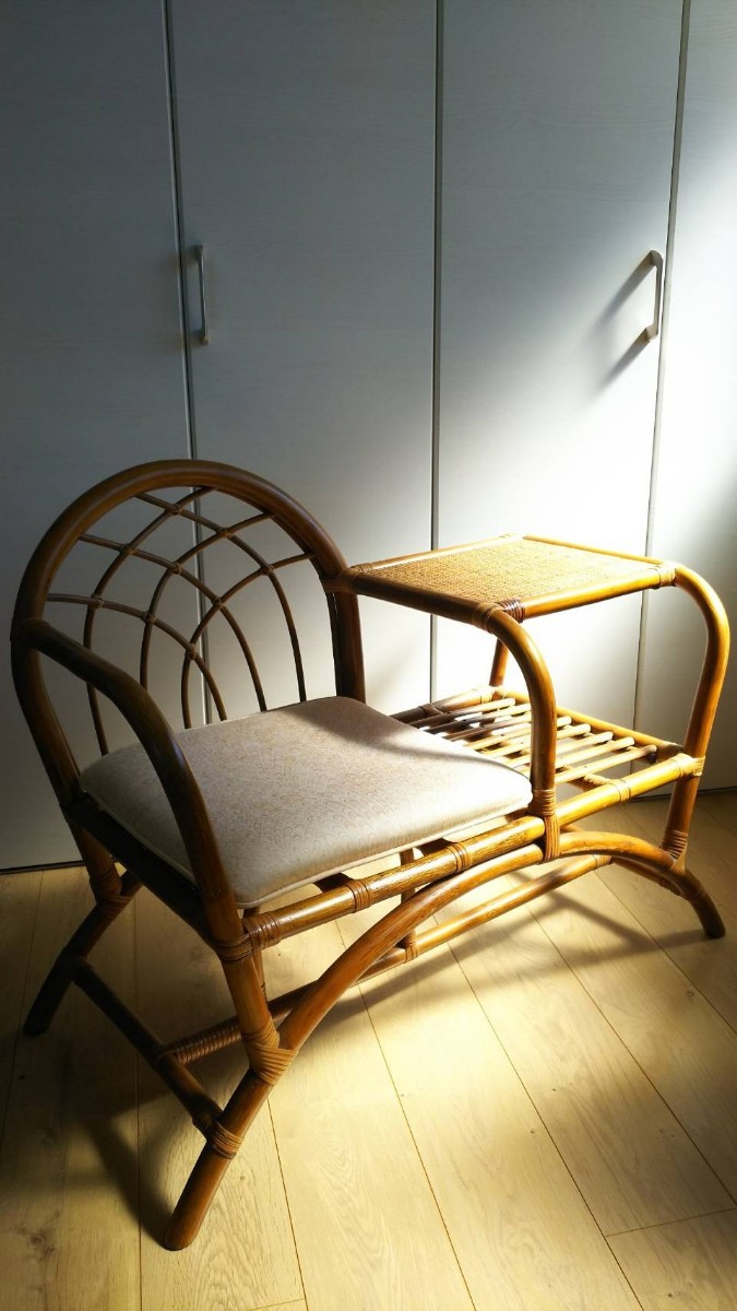 良品中古 籐のテレフォンチェア ベンチ インテリア ラタンチェア 未