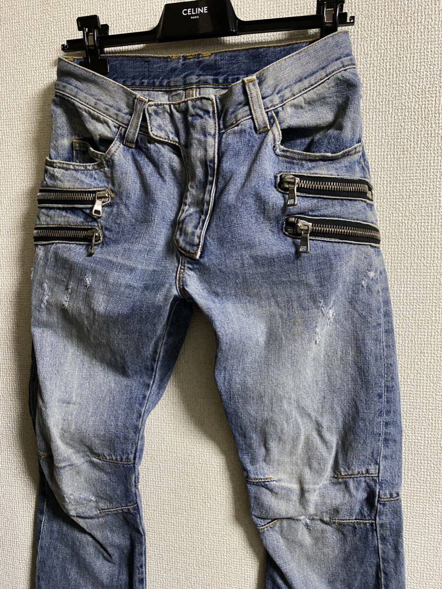 貴重 初期 バルマン名作 BALMAIN 蛇腹バイカーデニムパンツ