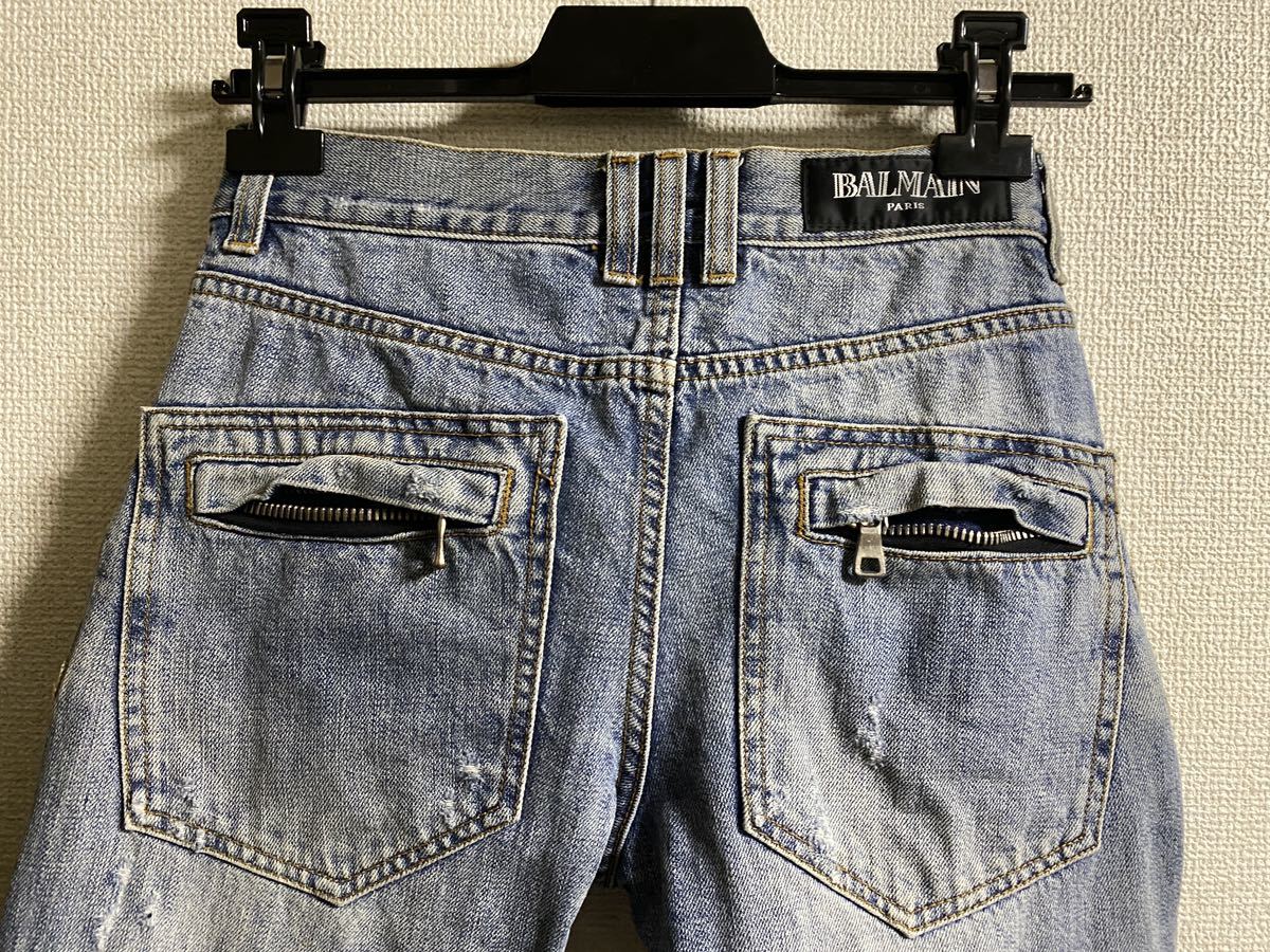 貴重 初期 バルマン名作 BALMAIN 蛇腹バイカーデニムパンツ