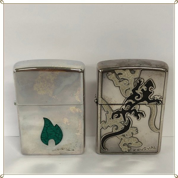 ○ 未着火 着火未確認 Zippo ライター 2個 まとめて セット ZIPPO SUPER FLAME REVIVAL シルバー ジッポー