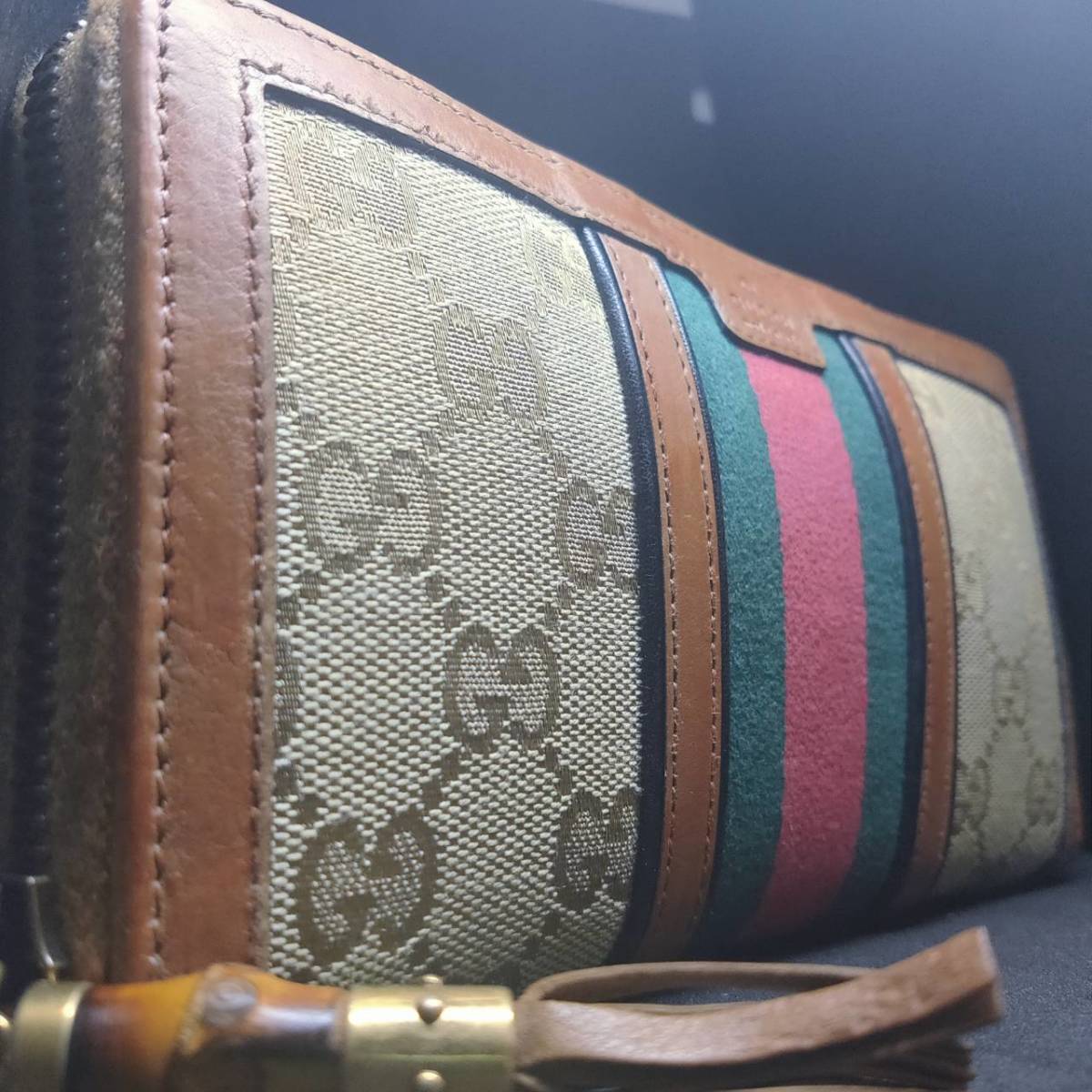 1円~美品 グッチ GUCCI ラウンドファスナー 長財布 GGキャンバス 