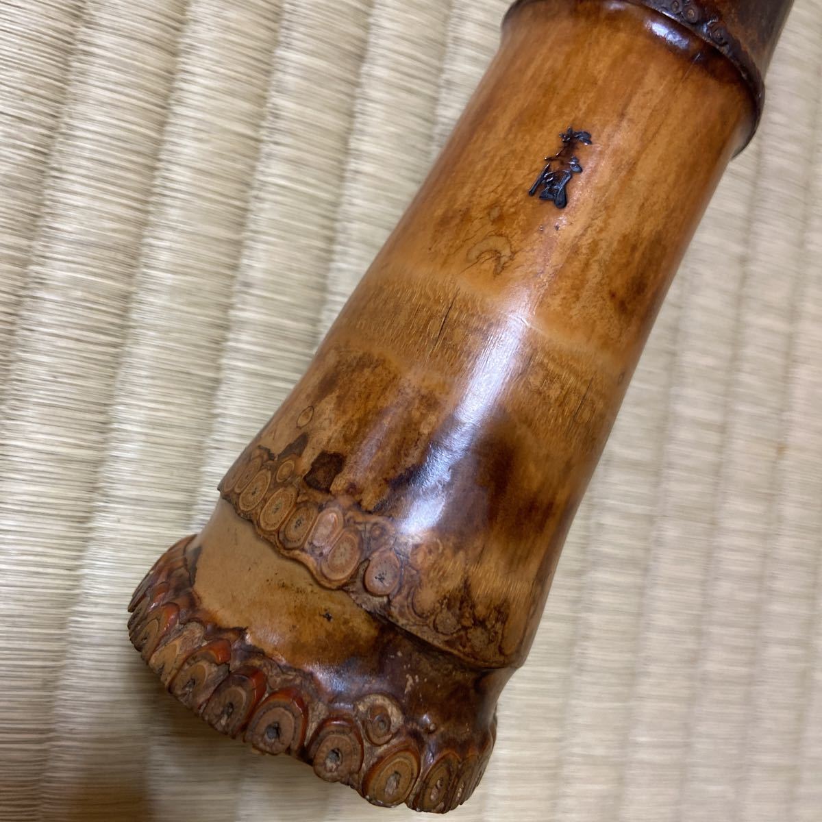 232尺八本体 一尺八寸管　露秋銘ニ印　唄口金巻き　名品 232尺八本体 一尺八寸管 露秋銘ニ印 唄口金