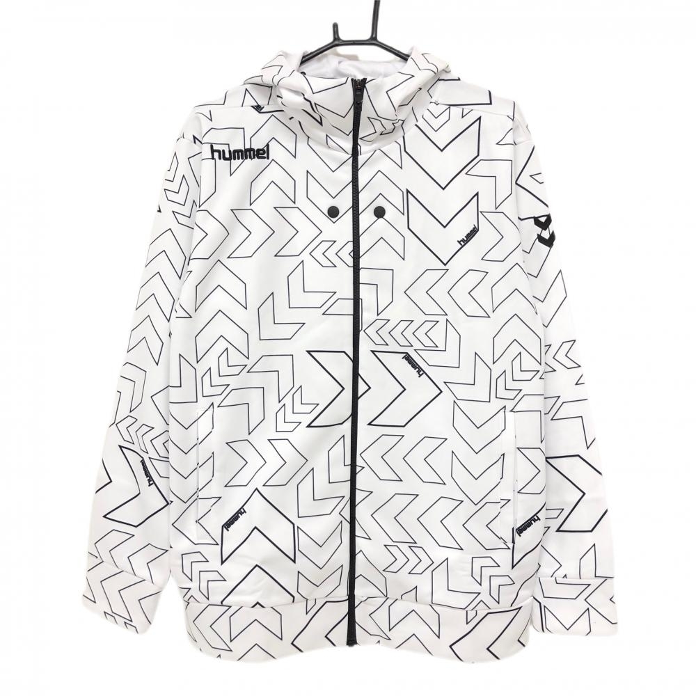 【新品】ヒュンメル ジップジャケット 白×黒 総柄 フーディ ブルゾン 裏起毛 メンズ LL ゴルフウェア hummel