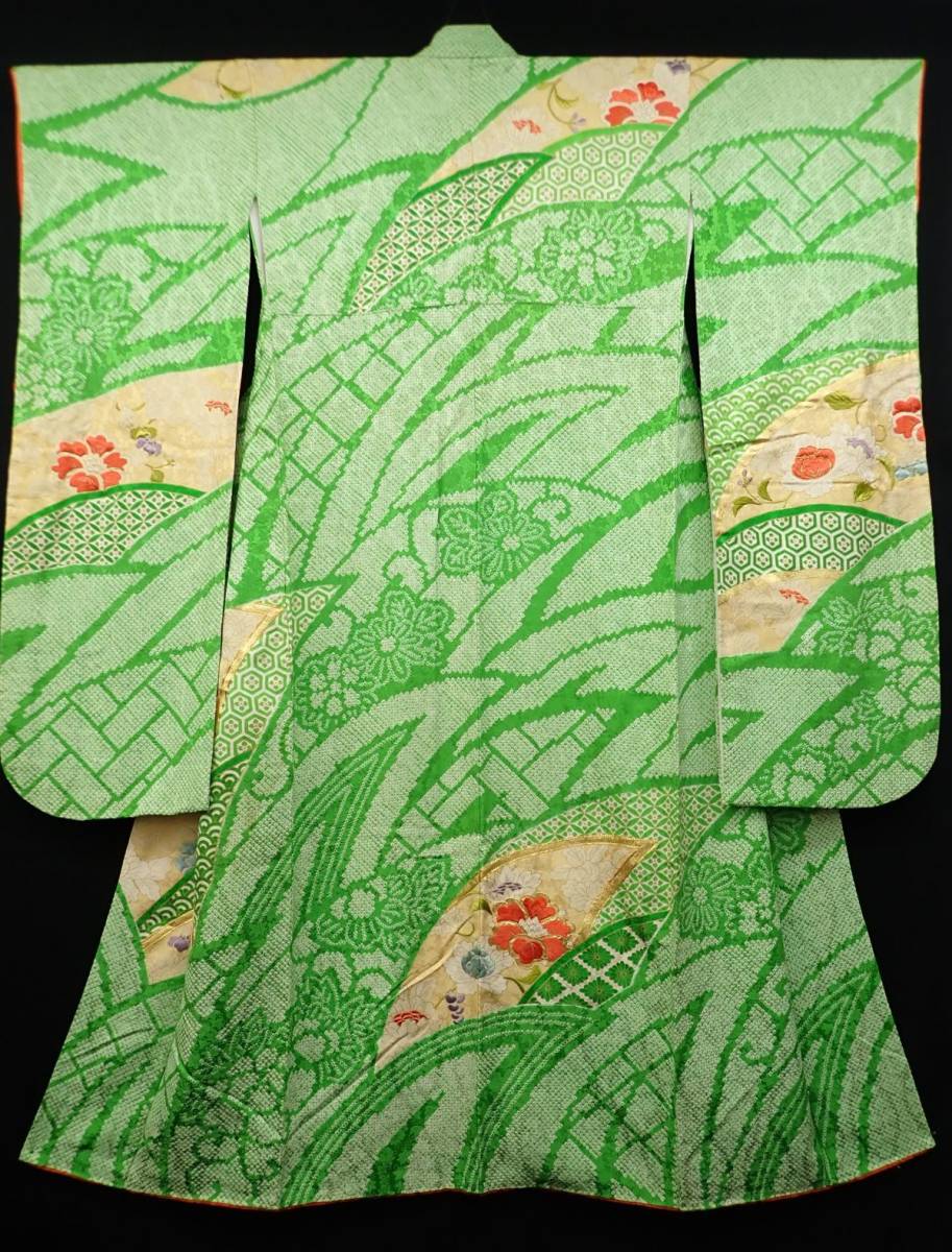 着物03 昭和レトロ 成人式 振袖 三越 日本刺繍 総絞り 金彩 金駒刺繍