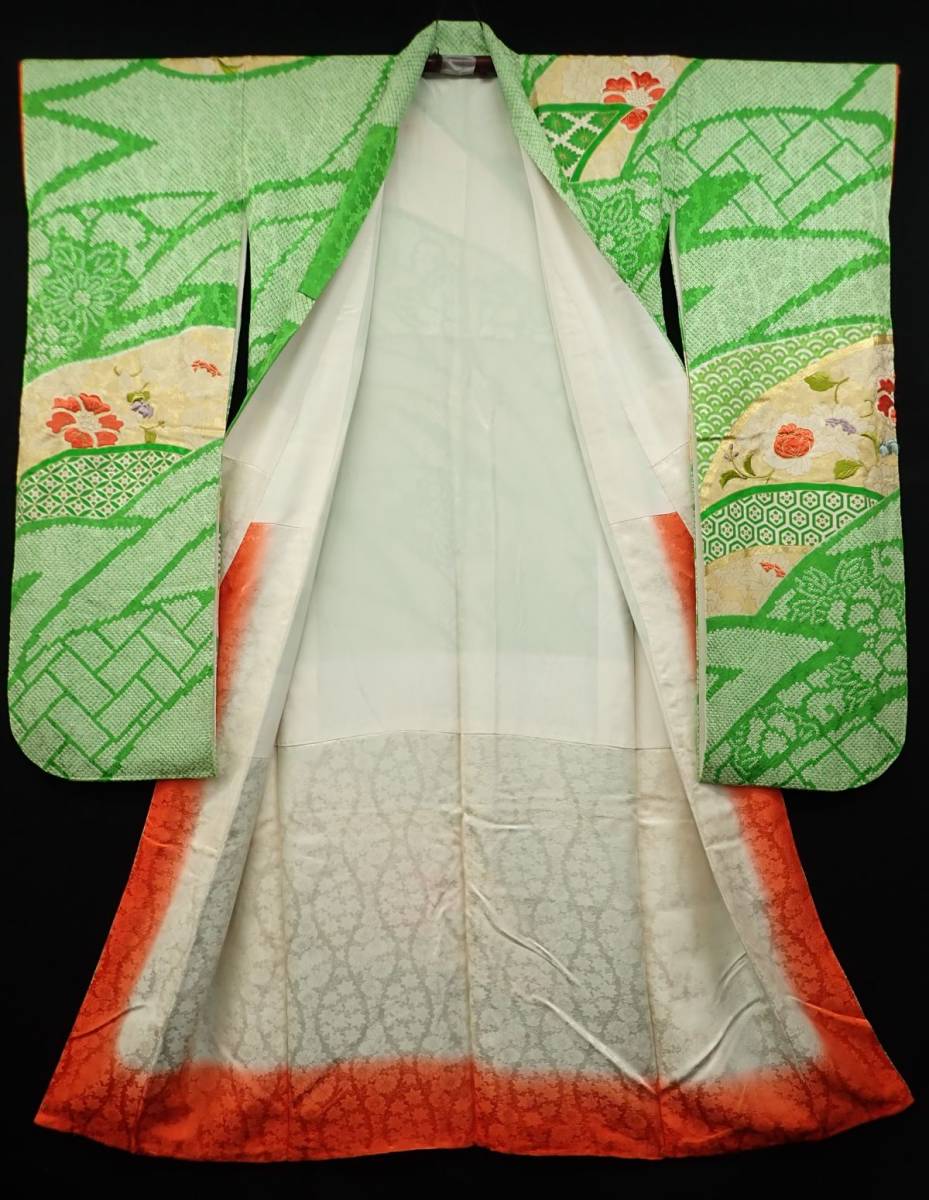 着物03 昭和レトロ 成人式 振袖 三越 日本刺繍 総絞り 金彩 金駒刺繍