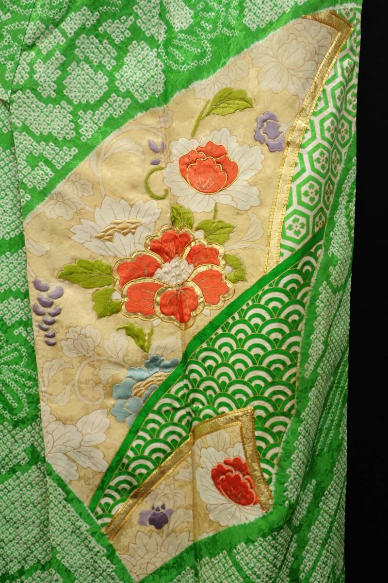 着物03 昭和レトロ 成人式 振袖 三越 日本刺繍 総絞り 金彩 金駒刺繍