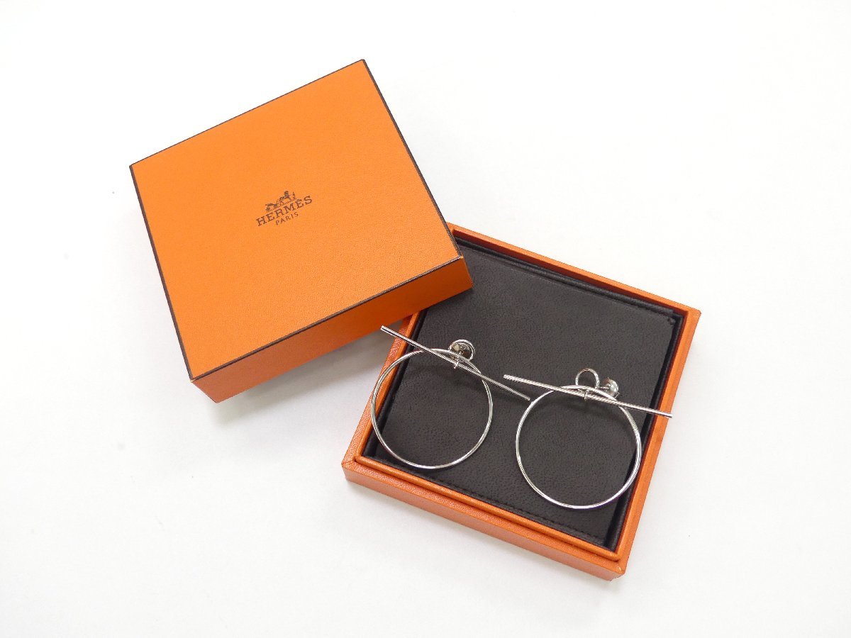 HERMES エルメス ループMM ピアス Ag925 シルバー 保存袋 箱付き