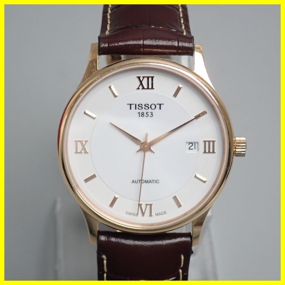 □TISSOT/ティソ T914407A 自動巻き腕時計/白文字盤/Au750ゴールド 