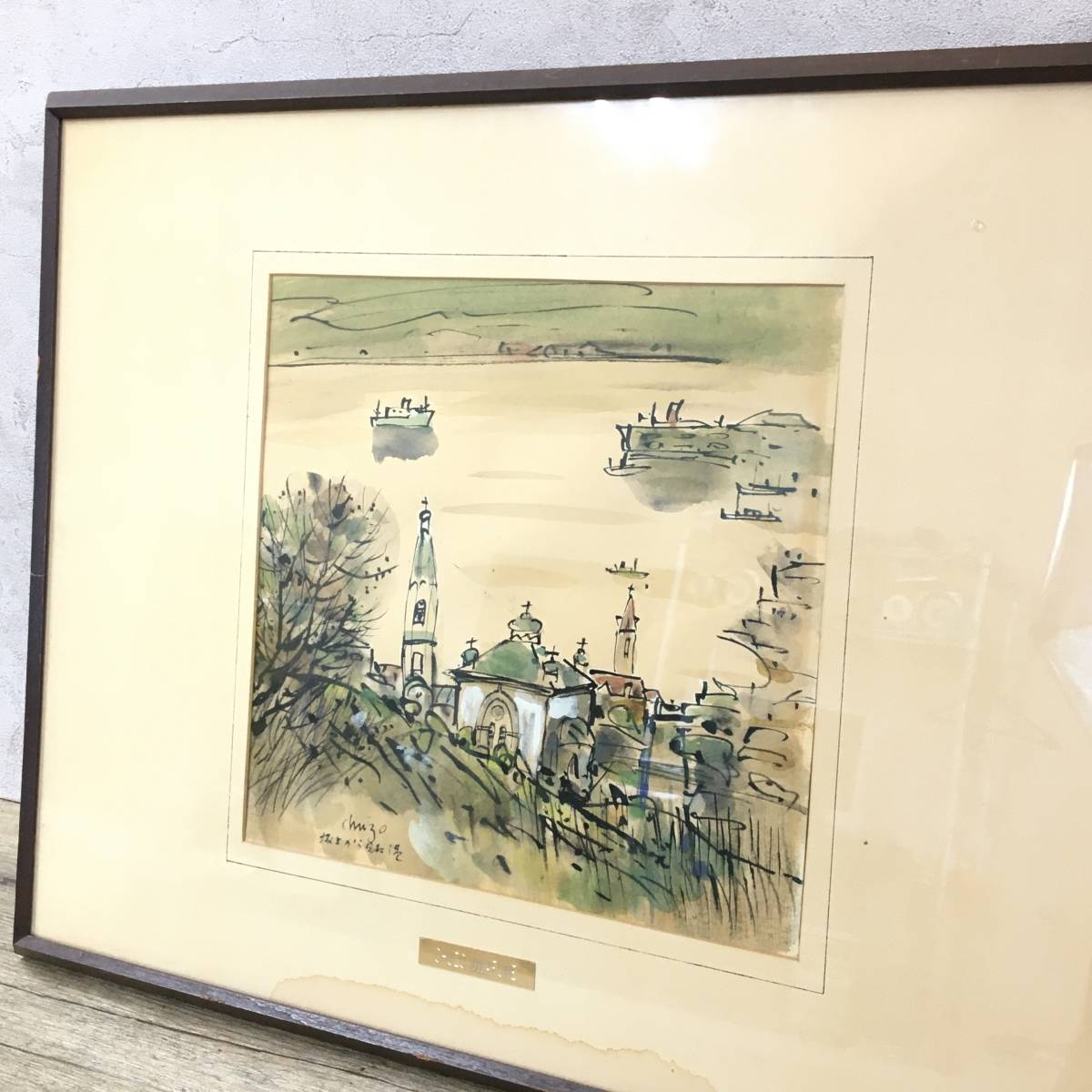 岩船修三 - 八木伸子「港の教会（函館）」油絵・M8号 絵画買取・販売の 