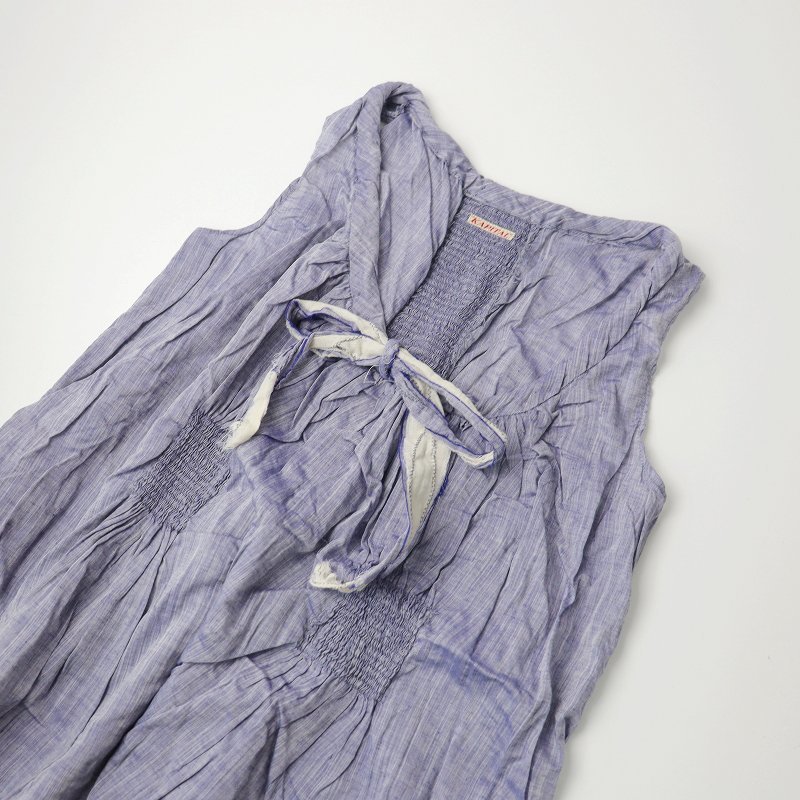 キャピタル KAPITAL コットンリネンギャザーノースリーブブラウス 1/ブルー フレア【2400013499712】