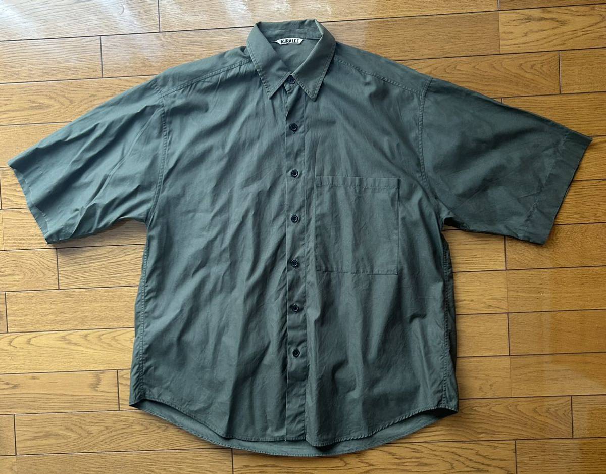 オーラリー AURALEE HALF SLEEVED SHIRT 半袖シャツ size 3 カーキ 