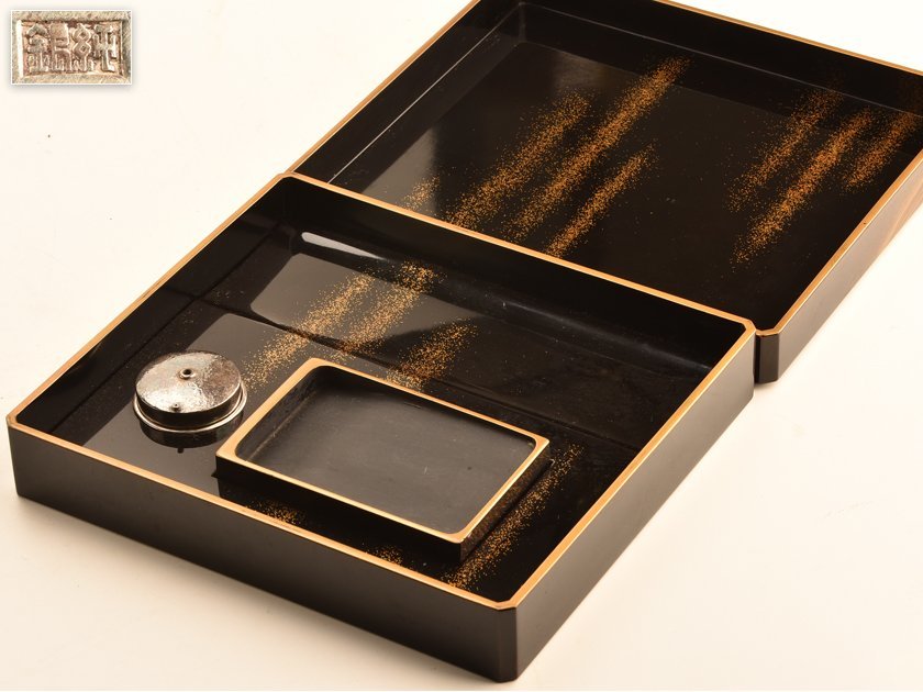 流】時代漆器 本金菊花蒔絵梨地硯箱 箱付 DG194(硯箱、文箱)｜売買され