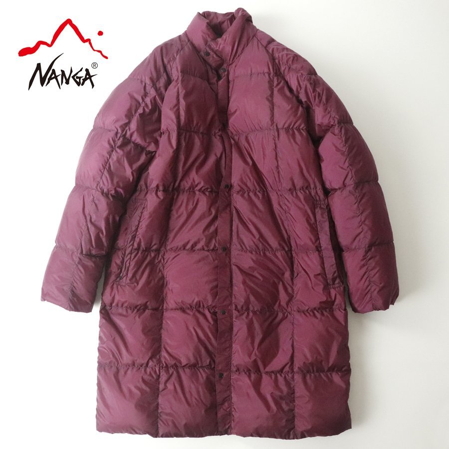 日本三大ダウン！美品 日本製 NANGA ナンガ 厳選最高級羽毛！ リップストップ 撥水ナイロン ダウンコート パープル 紫 L 河田フェザー