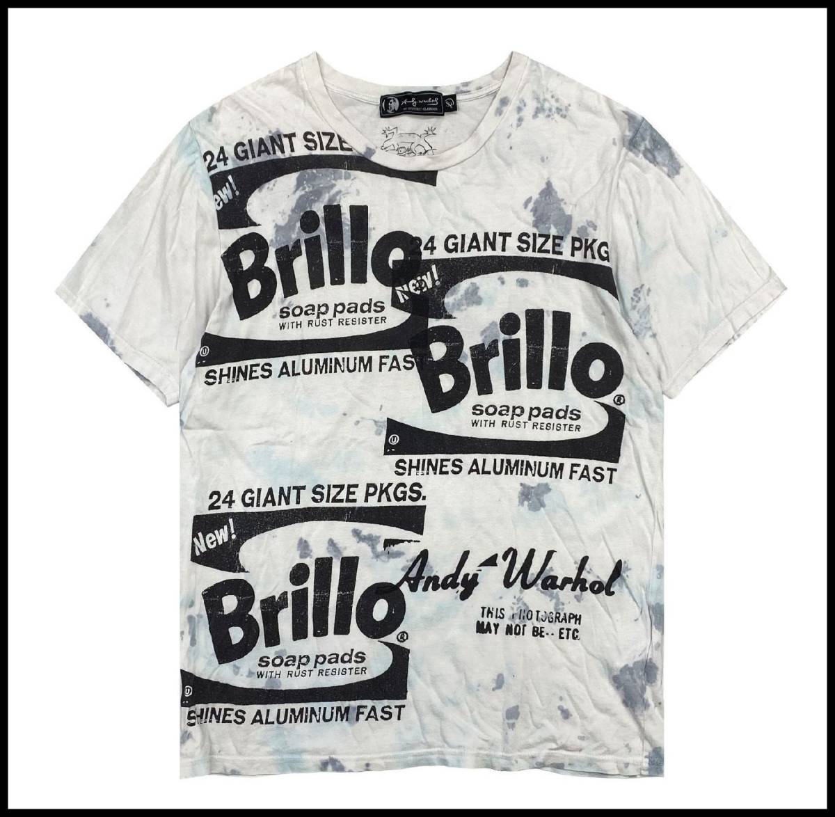 HYSTERIC GLAMOUR Andy Warhol ヒステリックグラマー アンディウォーホル ムラ染め 総柄 Brillo ロゴ プリント 半袖 Tシャツ カットソー L