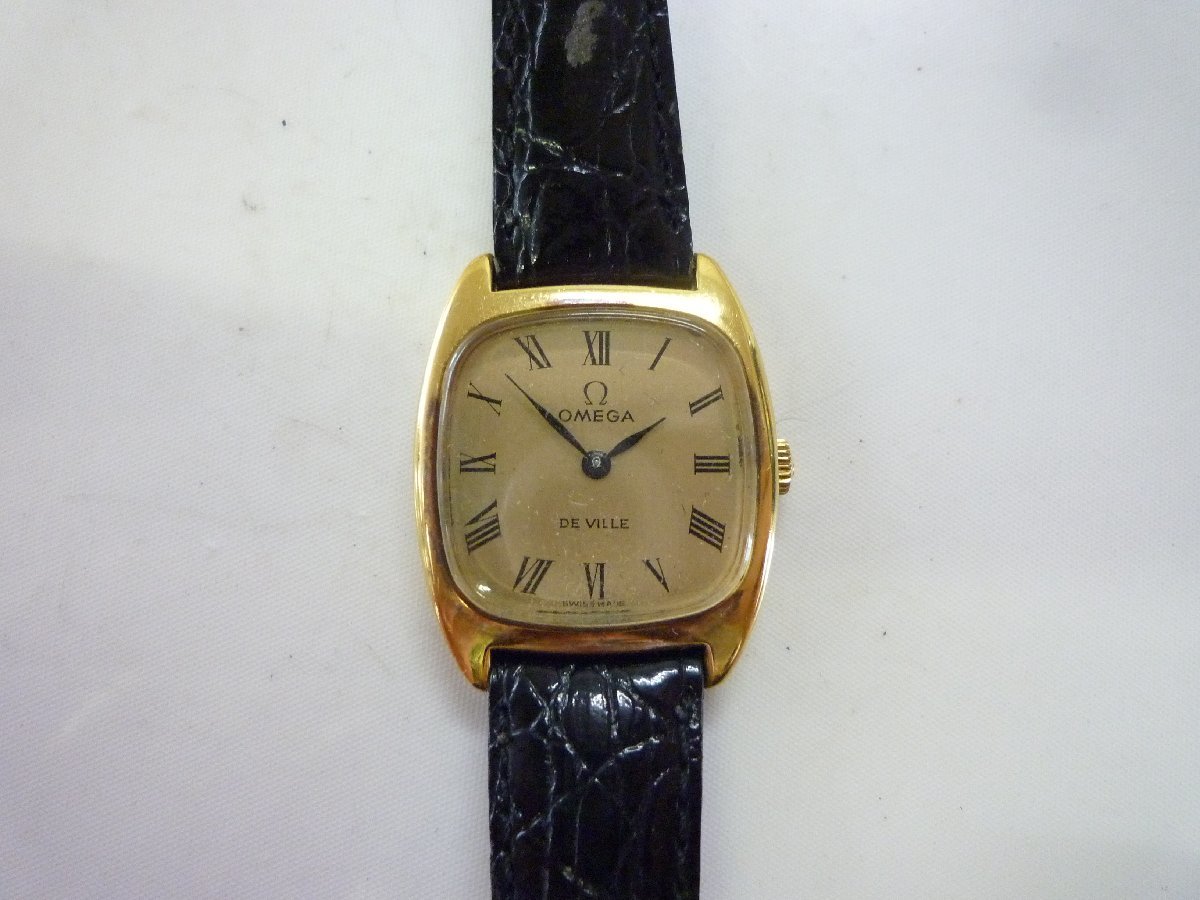 【1000円スタート】OMEGA DE VILLE オメガ デビル 稼動 手巻 レディース ローマン ゴールド 社外ベルト　 /W768