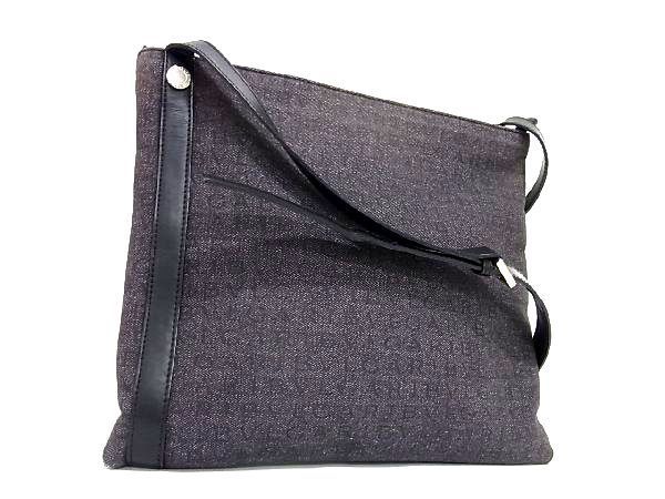 1円 ■美品■ BVLGARI ブルガリ ロゴマニア キャンバス×レザー クロスボディ ショルダーバッグ 斜め掛け レディース ブラック系 BF1633